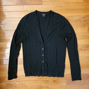 Ann Taylor Black Cardigan with Waist Ruffle